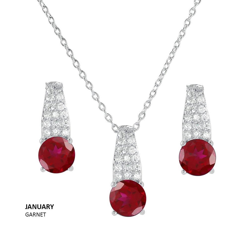 Silver 925 Rhodium Plated Teardrop CZ Birthstone Set - STS00495 | Silver Palace Inc.