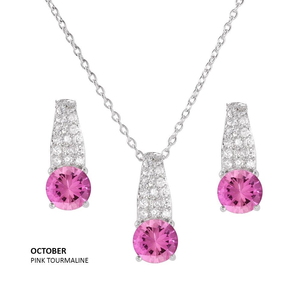 Silver 925 Rhodium Plated Teardrop CZ Birthstone Set - STS00495 | Silver Palace Inc.
