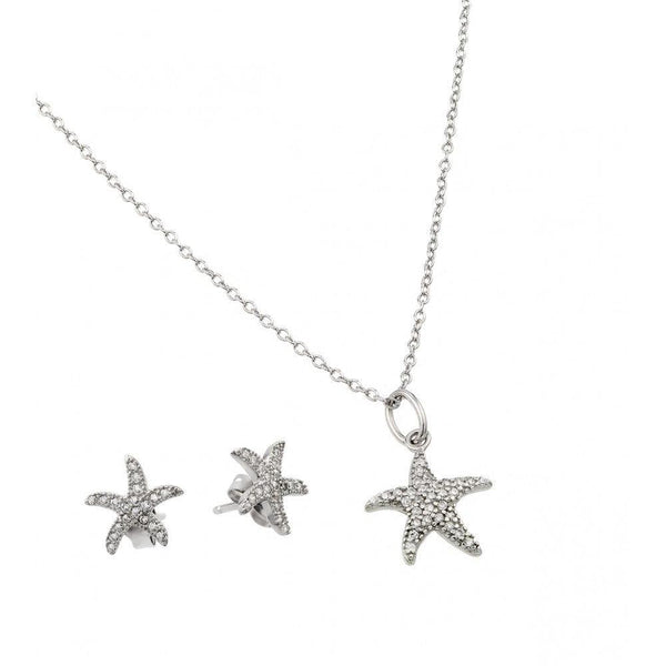 Silver 925 Rhodium Plated Starfish Set - STS00499 | Silver Palace Inc.