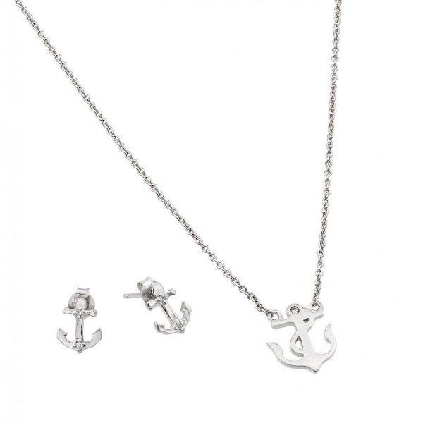 Silver 925 Rhodium Plated Anchor Set - STS00501 | Silver Palace Inc.
