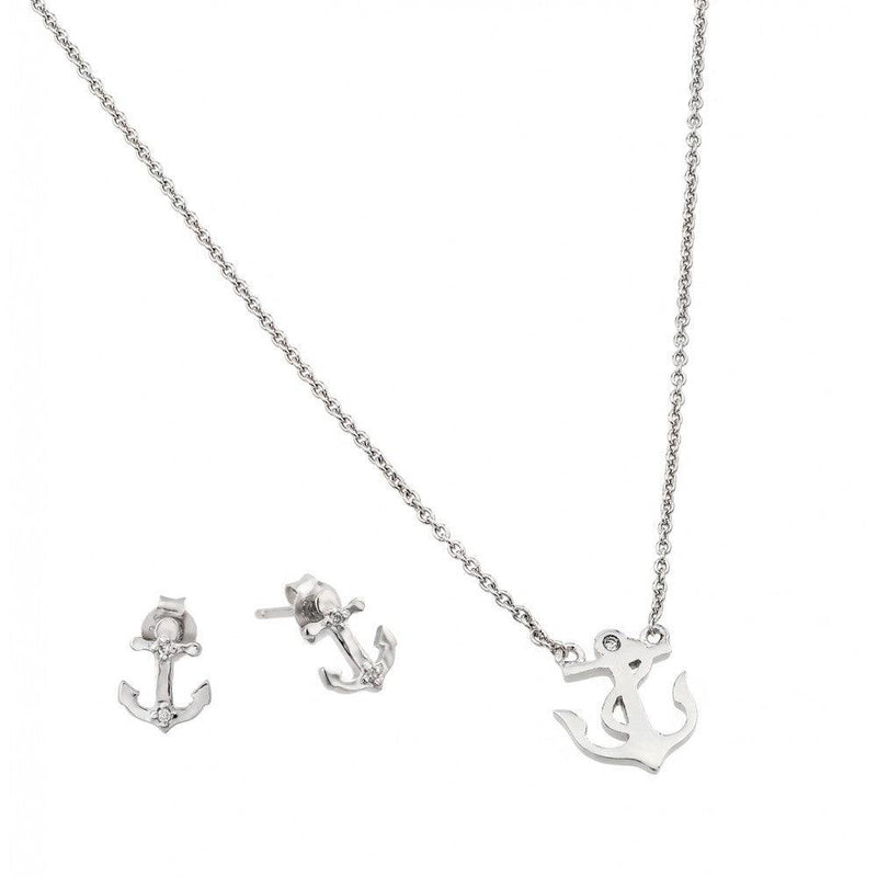 Silver 925 Rhodium Plated Anchor Set - STS00501 | Silver Palace Inc.