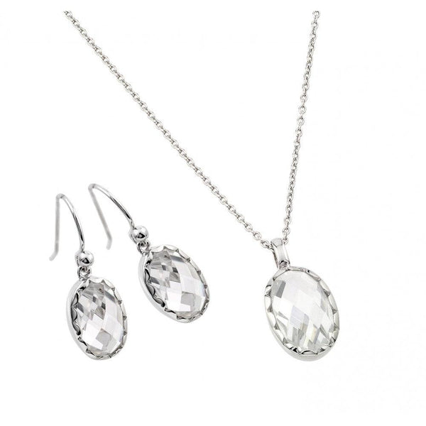 Silver 925 Rhodium Plated CZ Oval Set - STS00504 | Silver Palace Inc.