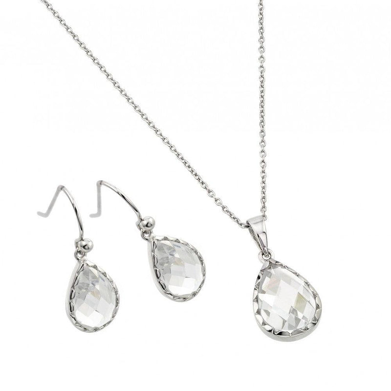 Silver 925 Rhodium Plated CZ Pear Tear Set - STS00505 | Silver Palace Inc.