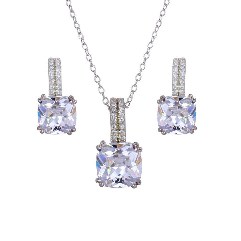 Silver 925 Rhodium Plated Square Solitaire Set with CZ - STS00512 | Silver Palace Inc.