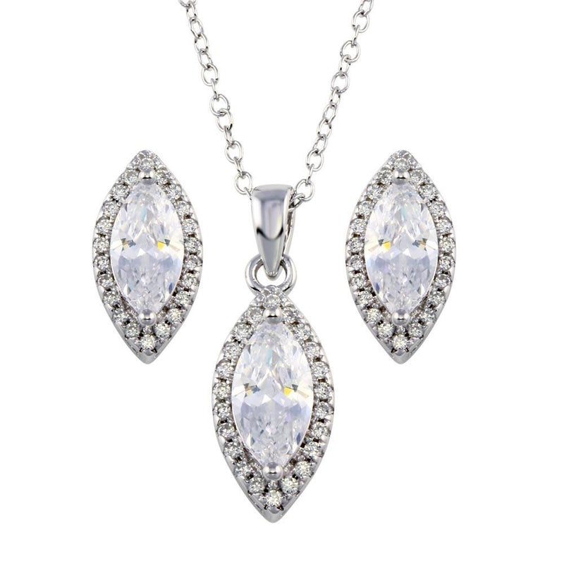 Silver 925 Rhodium Plated Clear CZ Marquise Shape CZ Set - STS00515 | Silver Palace Inc.