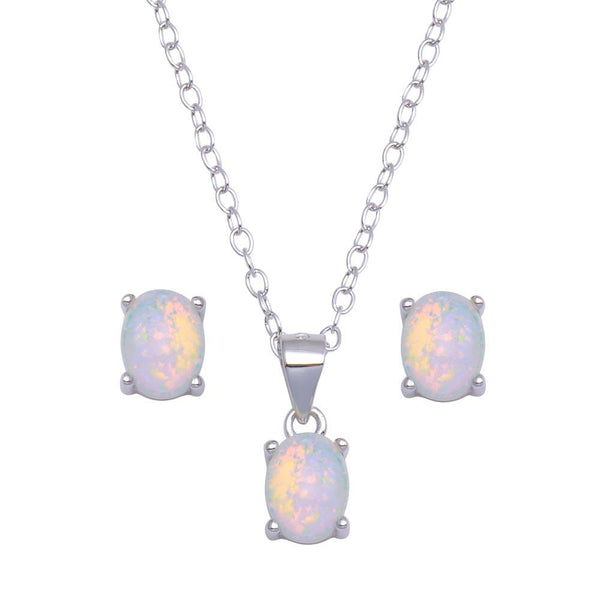 Silver 925 Rhodium Plated Synthetic Opal Oval Set - STS00527 | Silver Palace Inc.
