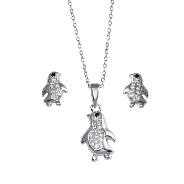 Rhodium Plated 925 Sterling Silver Penguin CZ Set - STS00532 | Silver Palace Inc.
