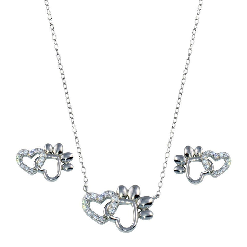 Silver 925 Rhodium Plated Paw Heart CZ Set - STS00535 | Silver Palace Inc.