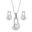 Rhodium Plated 925 Sterling Silver Cat CZ Mother of Pearl Set - STS00536 | Silver Palace Inc.