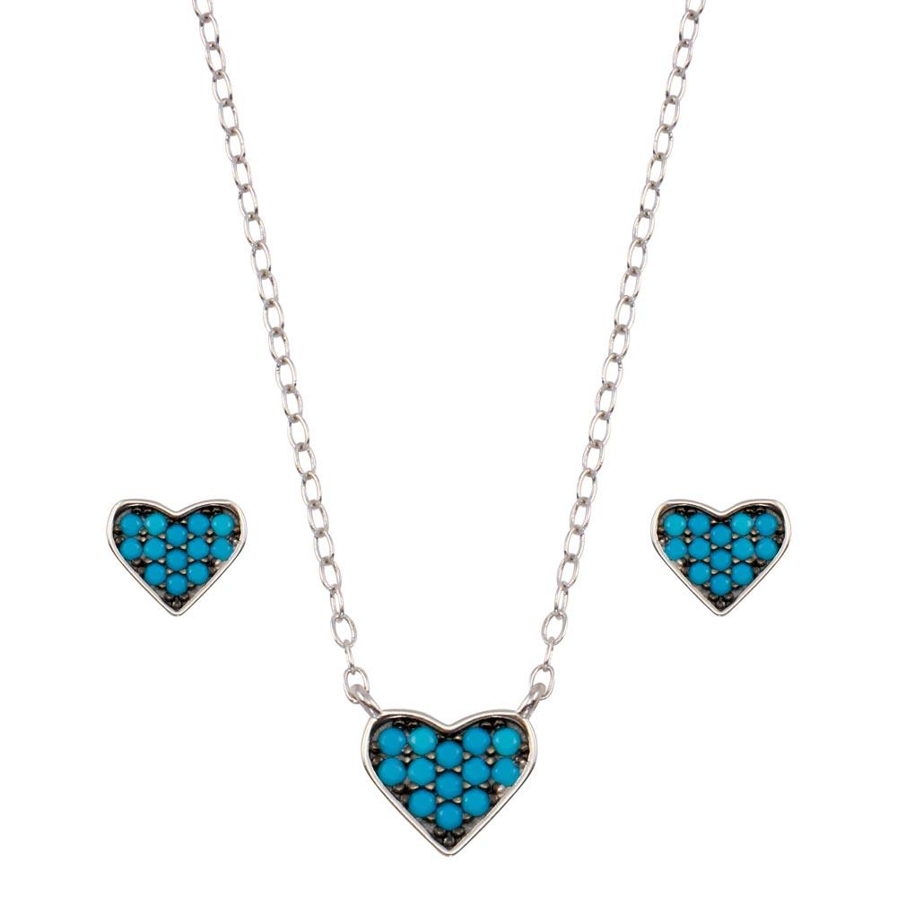 Rhodium Plated 925 Sterling Silver Blue Heart Cluster Set - STS00538-BLU | Silver Palace Inc.
