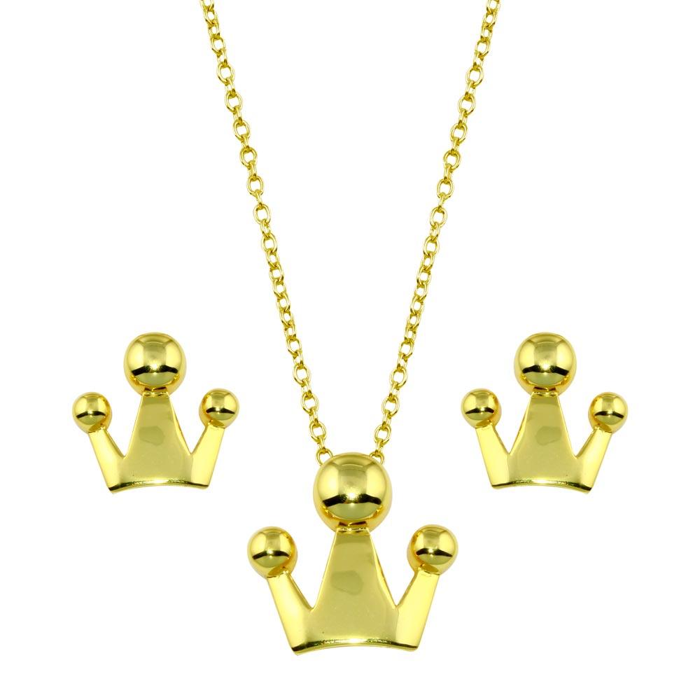 Silver 925 Gold Plated Crown Set - STS00539-GP | Silver Palace Inc.