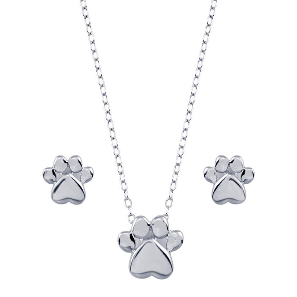 Silver 925 Rhodium Plated Dog Paw Sets - STS00543 | Silver Palace Inc.