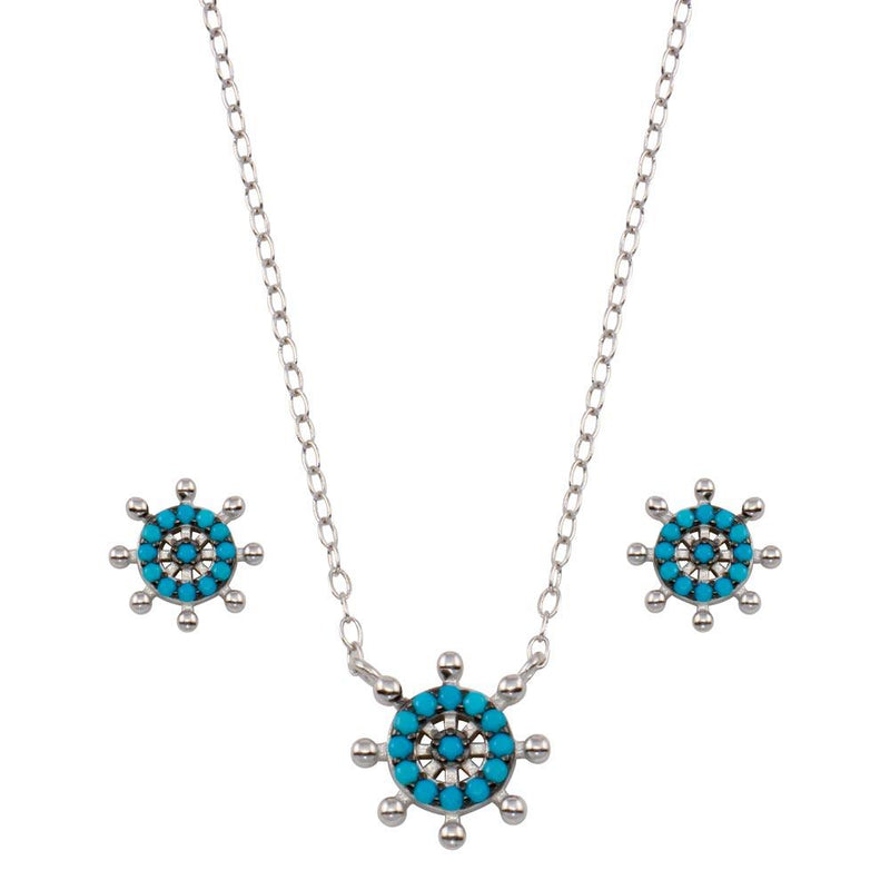Rhodium Plated 925 Sterling Silver Turquoise Galver Sets - STS00545 | Silver Palace Inc.