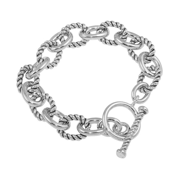 Silver 925 High Polished Alternating Rope Link Bracelet - THB00002 | Silver Palace Inc.
