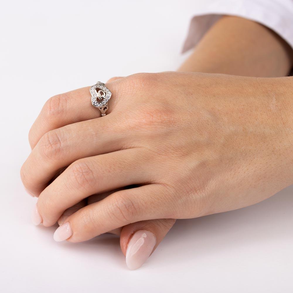 Rhodium Plated 925 Sterling Silver Heart 15 Ring with CZ - TMR00002