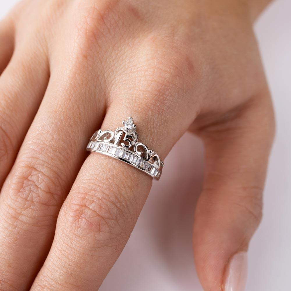 Rhodium Plated 925 Sterling Silver Crown 15 Ring with CZ - TMR00006
