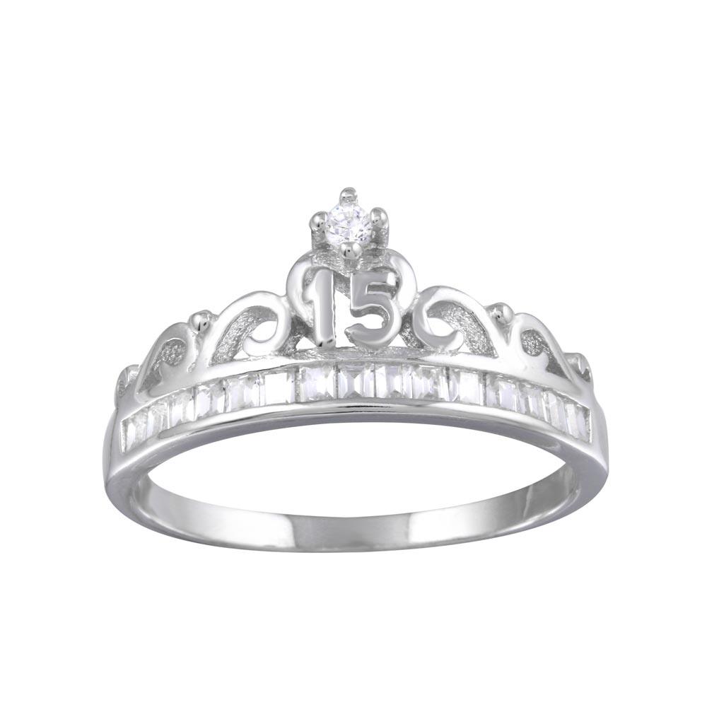 Silver 925 Rhodium Plated Crown 15 Ring with CZ - TMR00006 | Silver Palace Inc.
