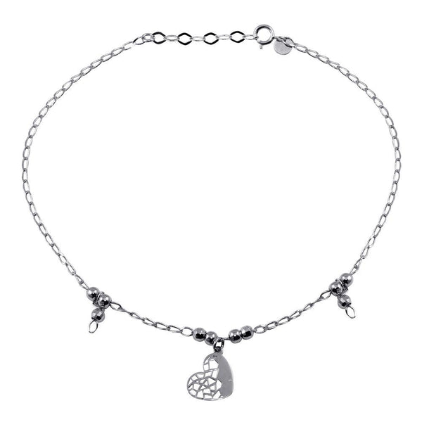 Silver 925 Rhodium Plated Heart and Beads Anklet - TRA00001 | Silver Palace Inc.