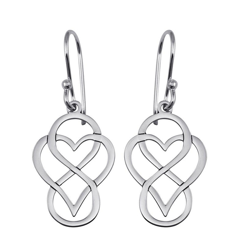 Silver 925 Rhodium Plated Dangling Flat Heart and Infinity Design Earrings - TRE00005 | Silver Palace Inc.