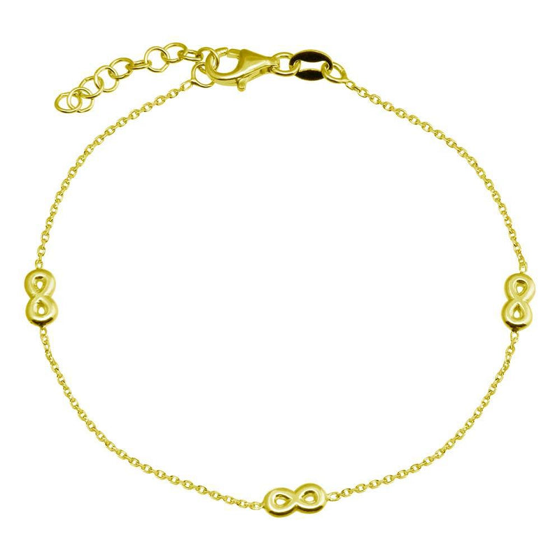 925 Sterling Silver Adjustable Single Strand Gold Plated Bracelet with 3 Infinity Element - VGB22GP | Silver Palace Inc.