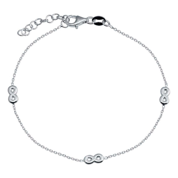 925 Sterling Silver Adjustable Single Strand Rhodium Plated Bracelet with 3 Infinity Element - VGB22RH | Silver Palace Inc.