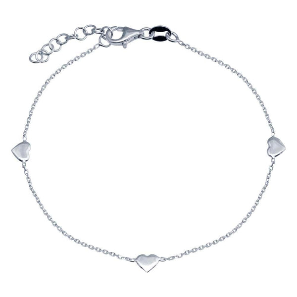 925 Sterling Silver Adjustable Single Strand Rhodium Plated Bracelet with 3 Hearts Element - VGB23RH | Silver Palace Inc.