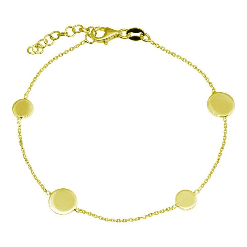 925 Sterling Silver Adjustable Single Strand Gold Plated Bracelet with 4 Disc - VGB24GP | Silver Palace Inc.