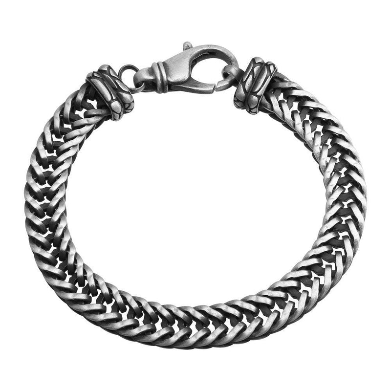 925 Sterling Silver Hand Made Gun Metal Finish Wide Braided Bracelet 9.4mm - VGB5 | Silver Palace Inc.