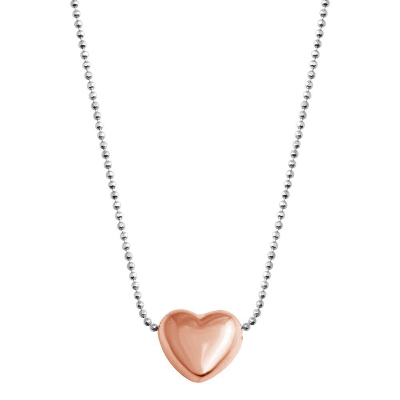 925 Sterling Silver Rhodium Plated Sliding Rose Gold Plated Heart - VGC17RGP | Silver Palace Inc.