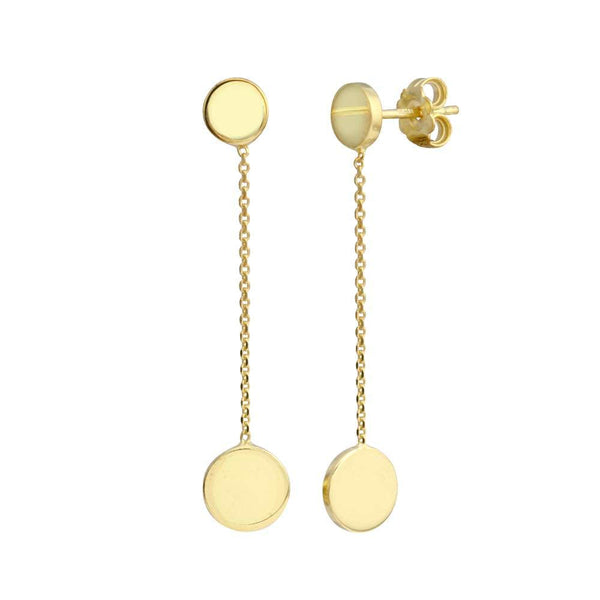 Silver 925 Gold Plated 2 Disc Connected with Chain Earrings - VGE1GP | Silver Palace Inc.