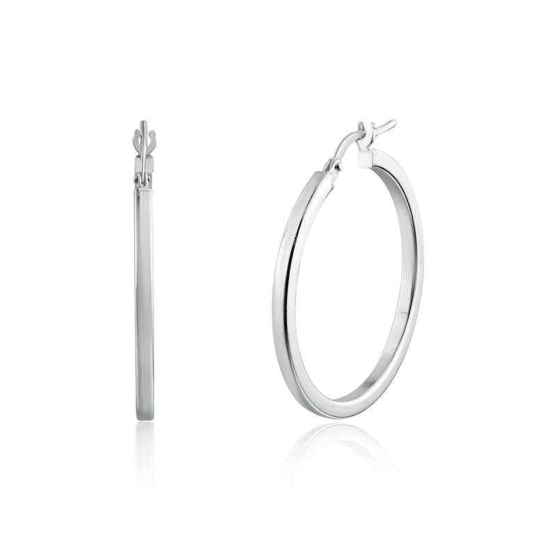 Rhodium Plated 925 Sterling Silver Silver 2mm Hoop Earring - ARE00026RH