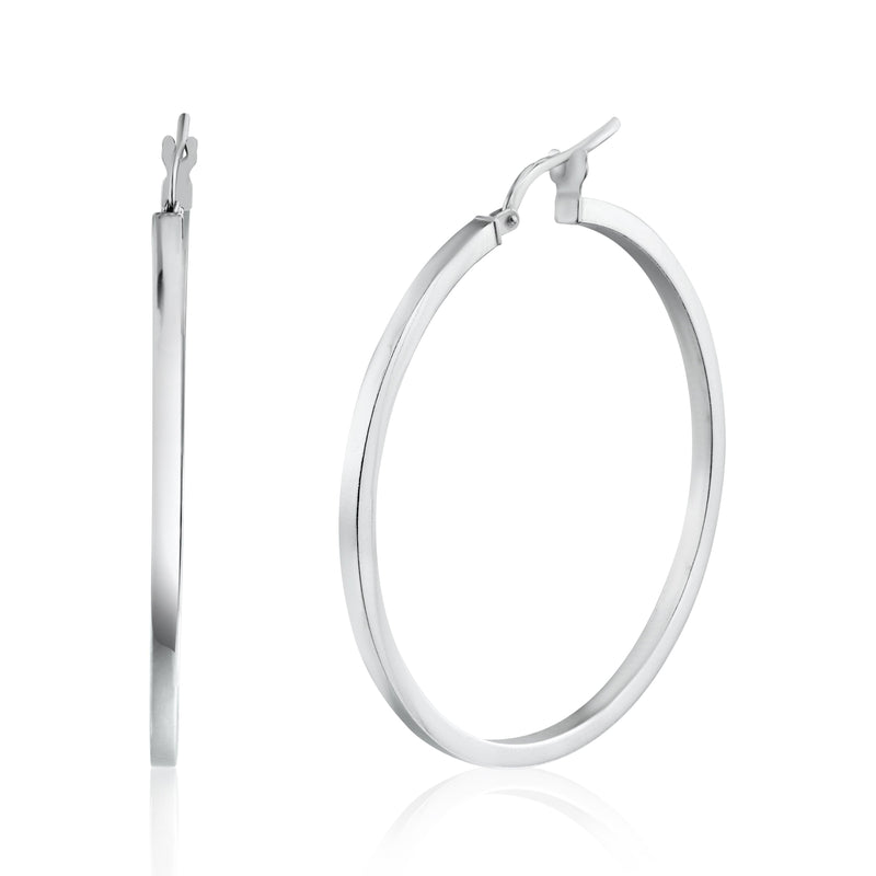 Rhodium Plated 925 Sterling Silver Silver 2mm Hoop Earring - ARE00026RH
