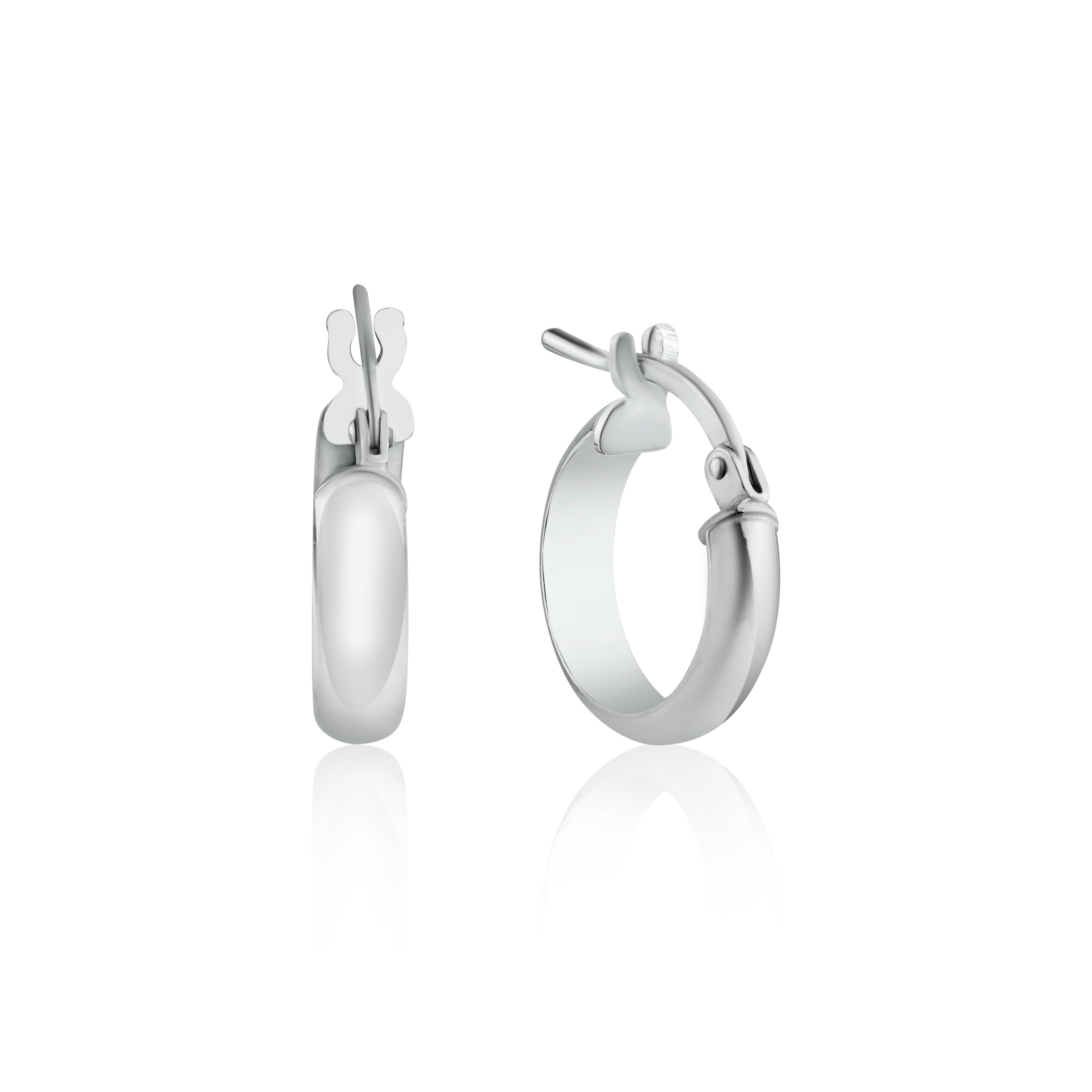 Pendiente de aro de plata de ley 925 rodiada con cúpula de 3,5 mm - ARE00027RH