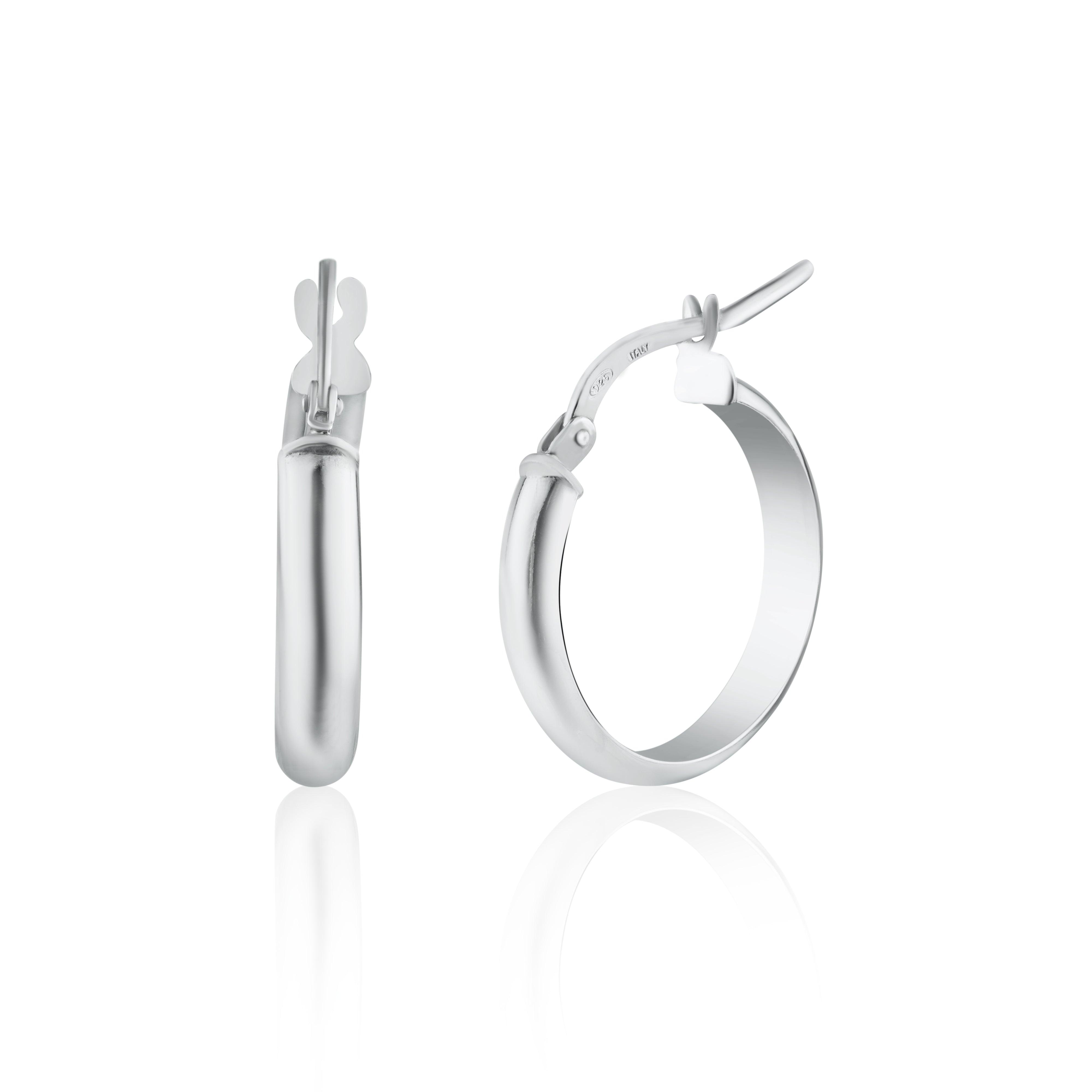 Pendiente de aro de plata de ley 925 rodiada con cúpula de 3,5 mm - ARE00027RH