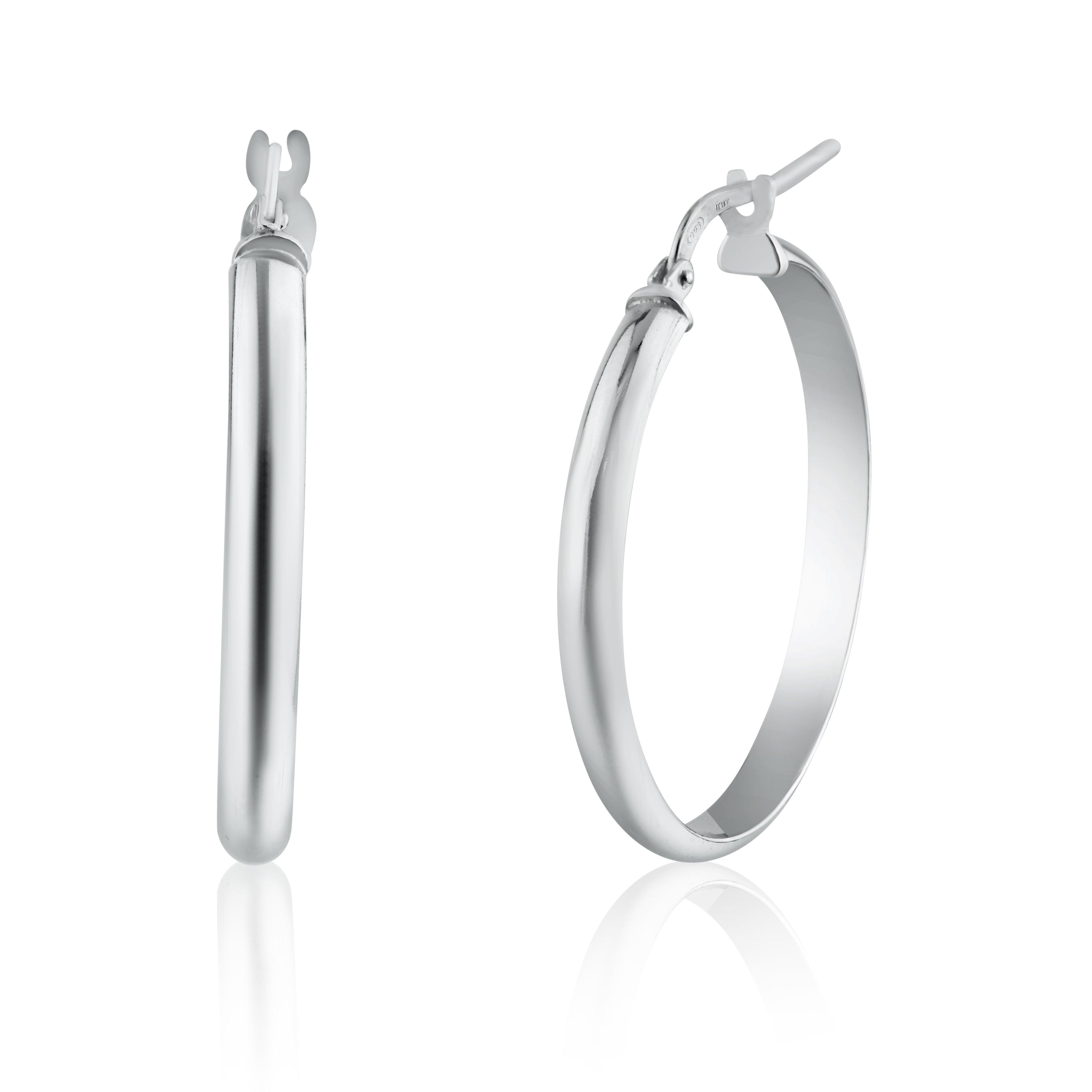 Pendiente de aro de plata de ley 925 rodiada con cúpula de 3,5 mm - ARE00027RH