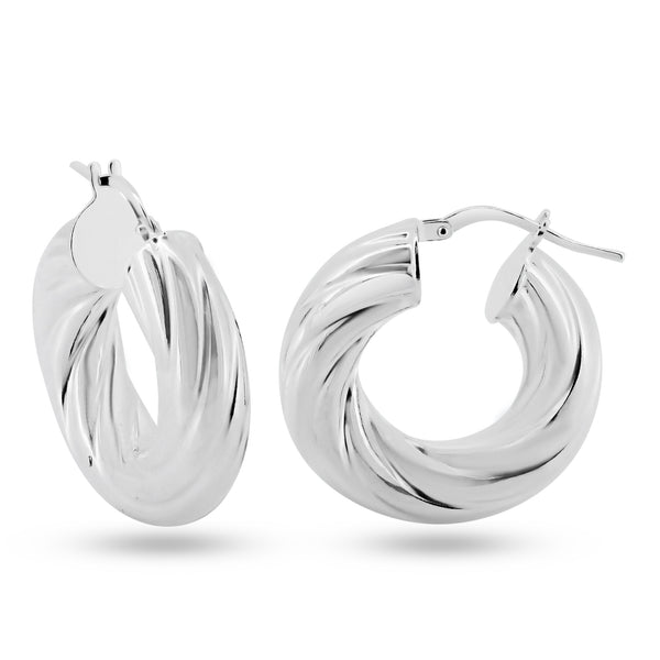 Silver 925 Rhodium Plated Silver Twisted Inner Size 12mm Hoop Earrings - ARE00029 | Silver Palace Inc.