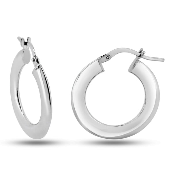 Silver 925 Rhodium Plated Silver 2mm Hollow Loop Latch Back Earrings - ARE00034RH | Silver Palace Inc.