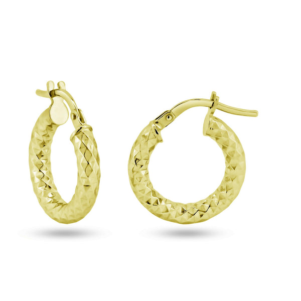 Silver 925 Gold Plated Silver 3mm Diamond Cut Textured Hoop Earrings - ARE00037GP | Silver Palace Inc.