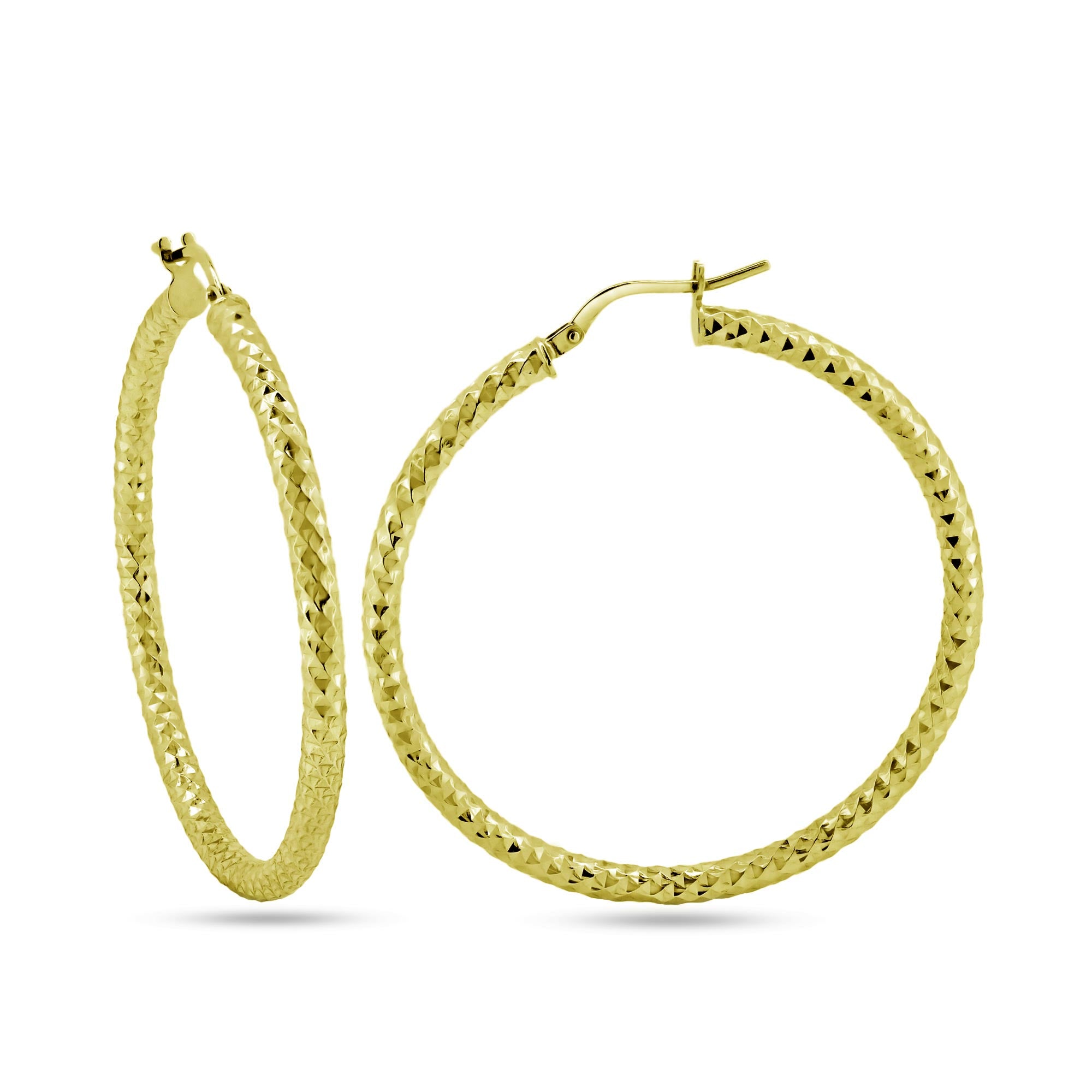 Gold Plated 925 Sterling Silver Silver 3mm Diamond Cut Textured Hoop Earrings - ARE00037GP