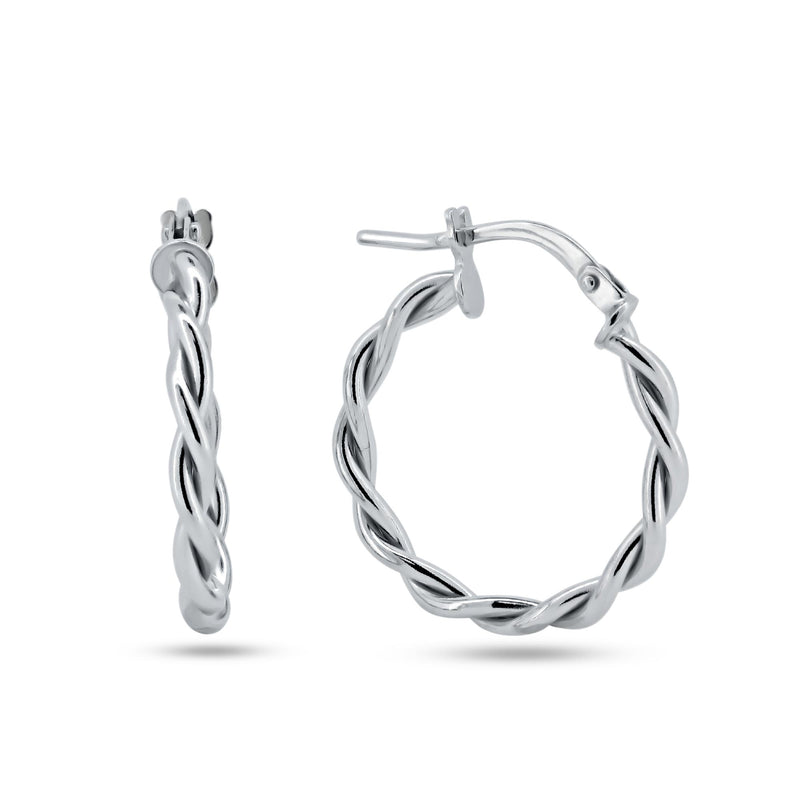 Rhodium Plated 925 Sterling Silver Silver Twisted Hoop Earrings - ARE00040RH