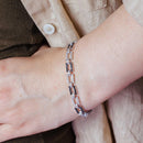 Pulsera de eslabones rectangulares de plata de ley 925 rodiada con circonitas - BGB00013