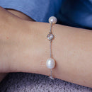 Pulsera de circonita transparente con múltiples perlas chapadas en rodio de plata 925 - BGB00217