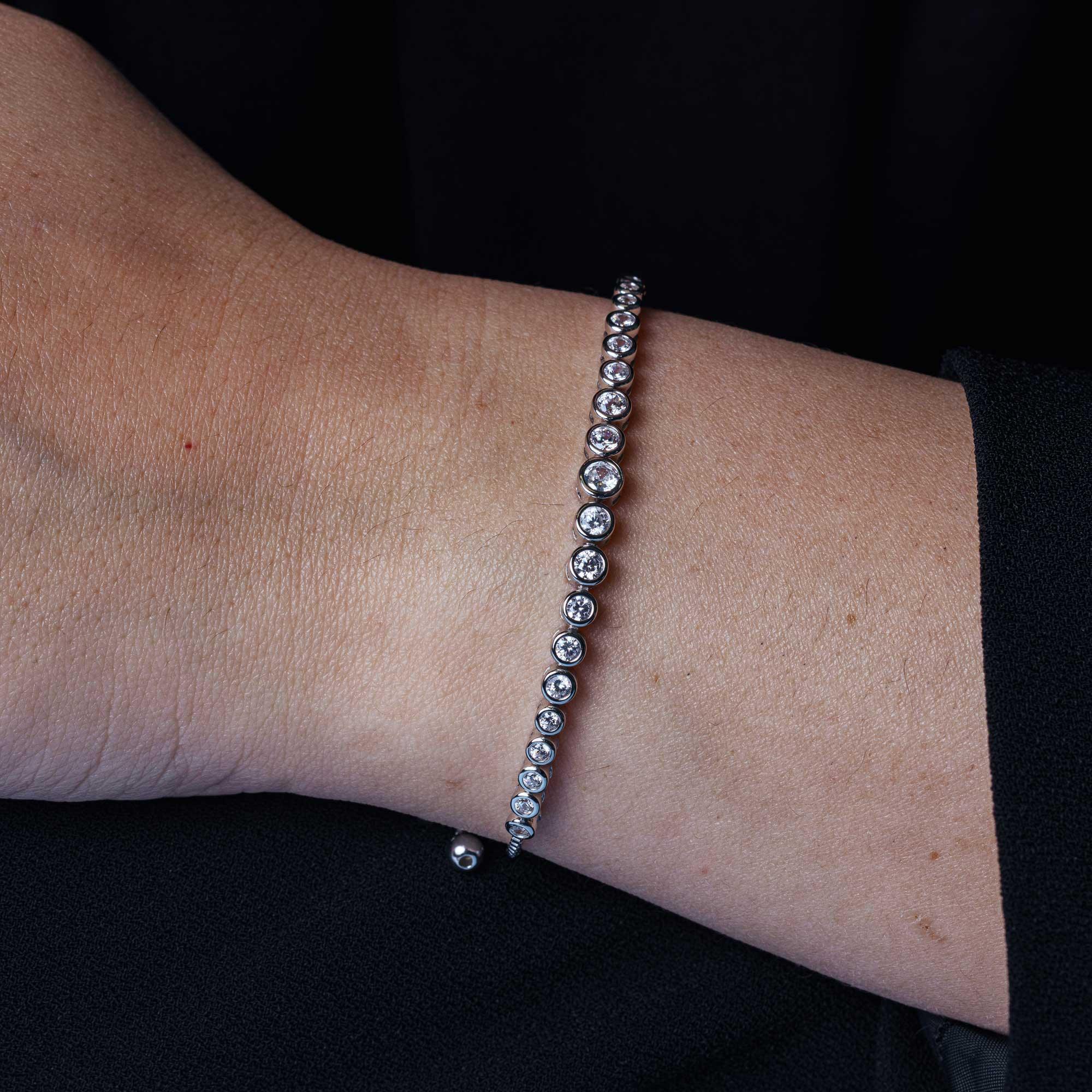 Rhodium Plated 925 Sterling Silver Lariat Bracelet with Round CZ - BGB00298