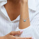 Pulsera de plata de ley 925 con dijes de ojo malvado, turquesa y circonita cúbica transparente - BGB00365