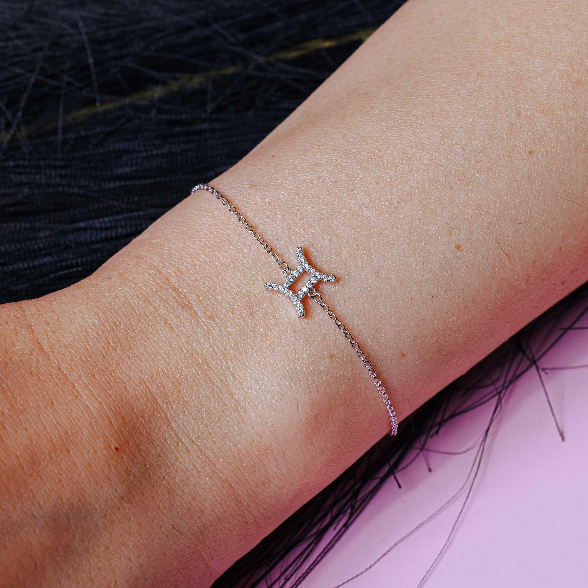 Rhodium Plated 925 Sterling Silver Gemini CZ Adjustable Link