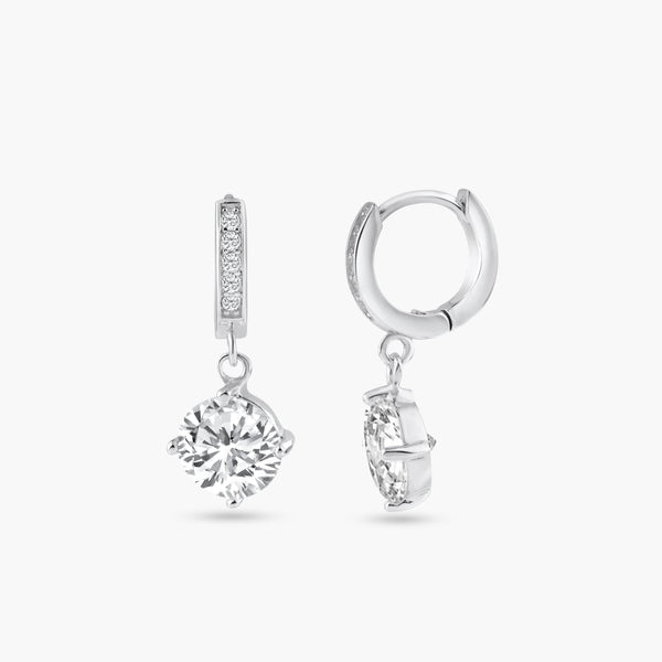 Silver 925 Rhodium Plated Round Channel CZ Dangling huggie hoop Earrings - BGE00263 | Silver Palace Inc.