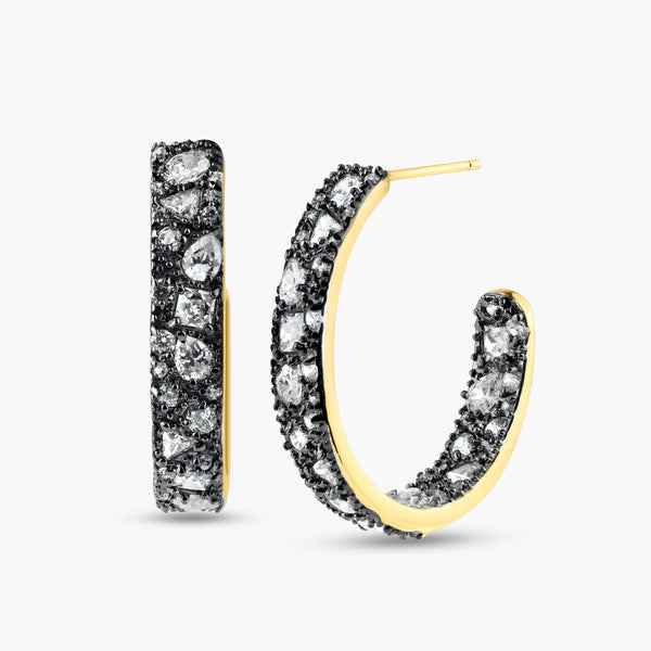 Silver 925 Gold Plated Multiple Graduated Crescent Clear CZ Stud Earrings - BGE00364 | Silver Palace Inc.