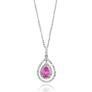 Silver 925 Rhodium Plated Open Pink Teardrop Center CZ Necklace - BGP00665 | Silver Palace Inc.