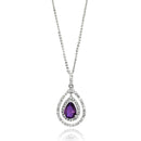 Silver 925 Rhodium Plated Open Purple Teardrop Center CZ Necklace - BGP00667 | Silver Palace Inc.