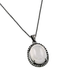 Closeout-Silver 925 Black Rhodium Plated CZ Center Pearl Necklace - BGP00708 | Silver Palace Inc.